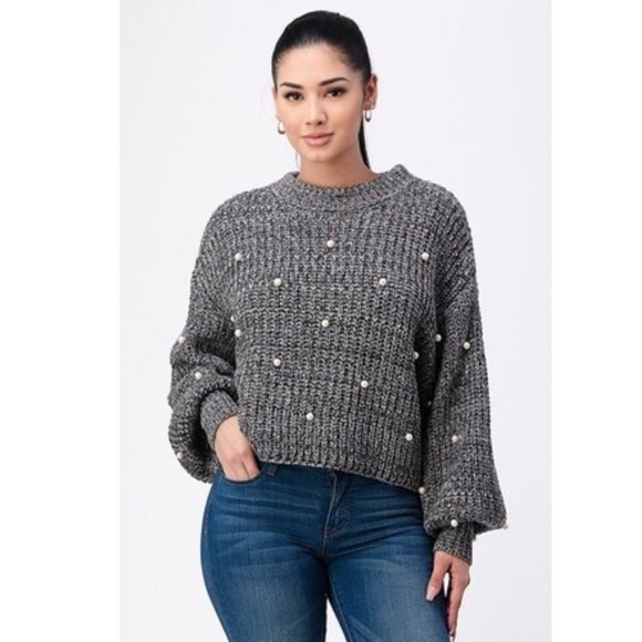 Shop17 Sweaters - Gray Pearl Cable Knit Sweater